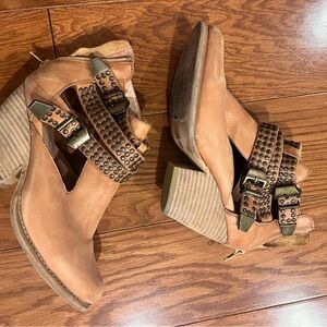 Jeffrey Campbell Tan Cutout Ankle Booties with Studded Buckle Straps